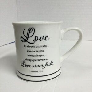 Home Essentials Love 1 Corinthians 13:7-8 Quote White Ceramic Mug